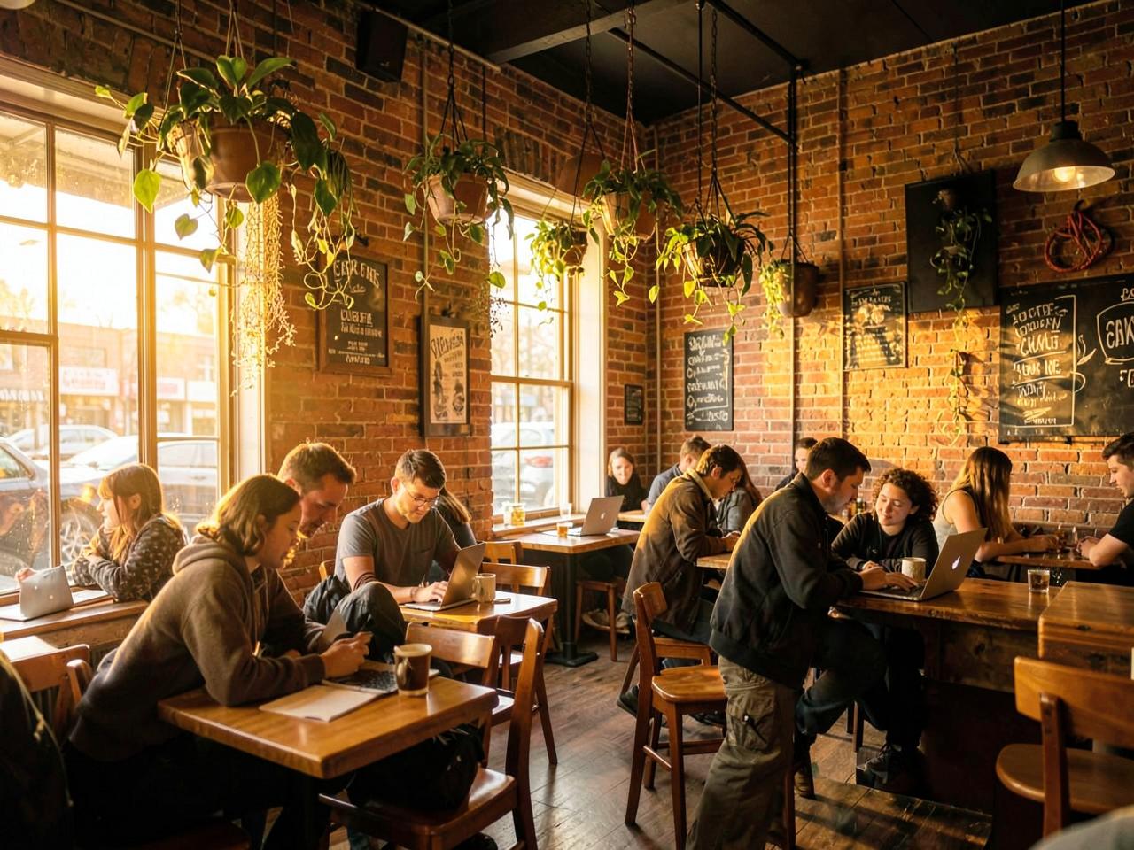 Golden hour, back corner, laptops down.